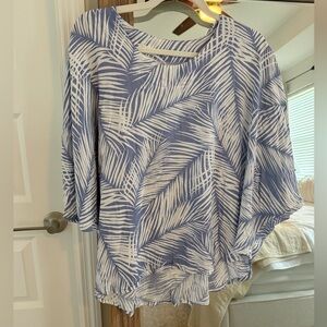 Makai Beach Hawaii Tropical Blue & White Palm Leaf Poncho Top S/M costal spring